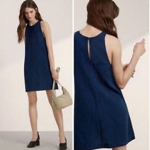 Aritzia Wilfred Blue Indigo Trompette Linen Dress - Picture 1 of 9